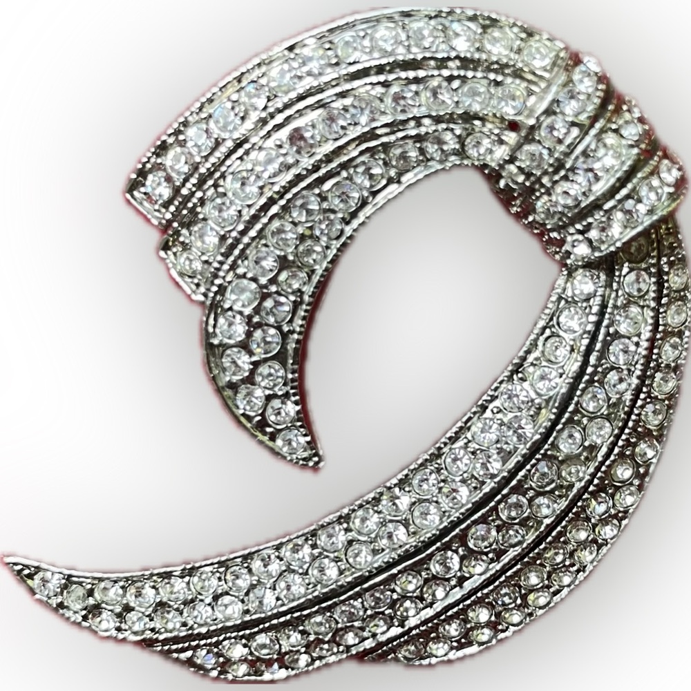 Vintage Rhinestone Silver-tone Brooch Pin - Picture 2 of 5